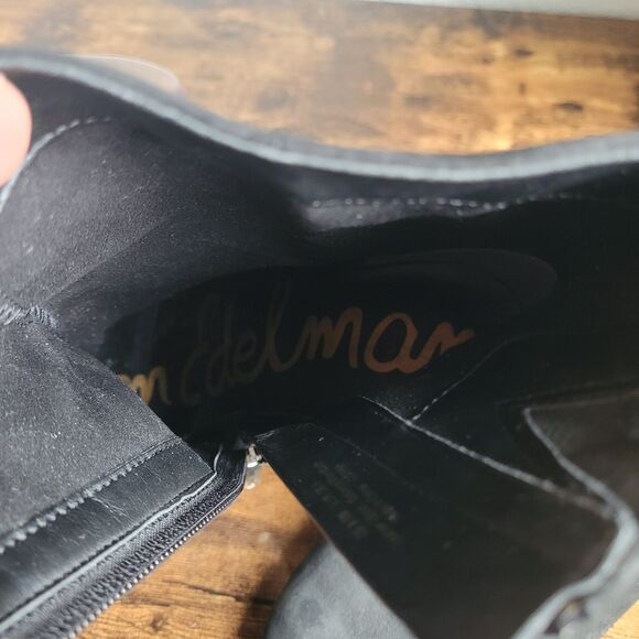 Sam Edelman Leather Upper Black Suede Zip Block Boots Womans Size 8.5 Round Toe - Picture 4 of 9